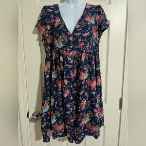 Denim & Supply Ralph Lauren XL Floral Dress Button Up Short Sleeve V Neck Blue